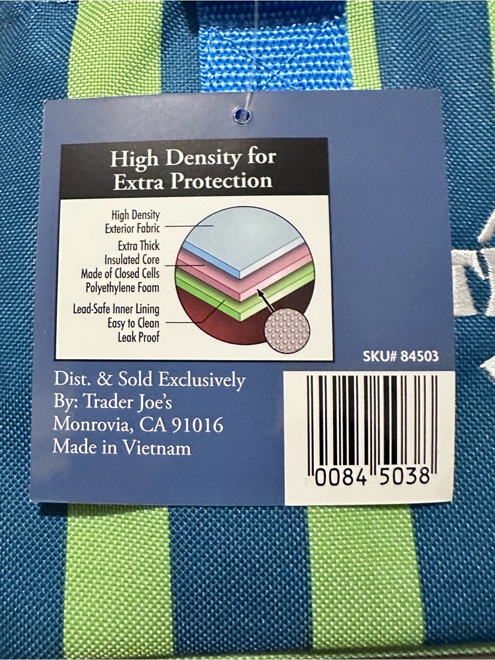 Trader Joe's | Insulated Bag | Striped Insulated Mini Tote | Blue & Green - Picture 9 of 11